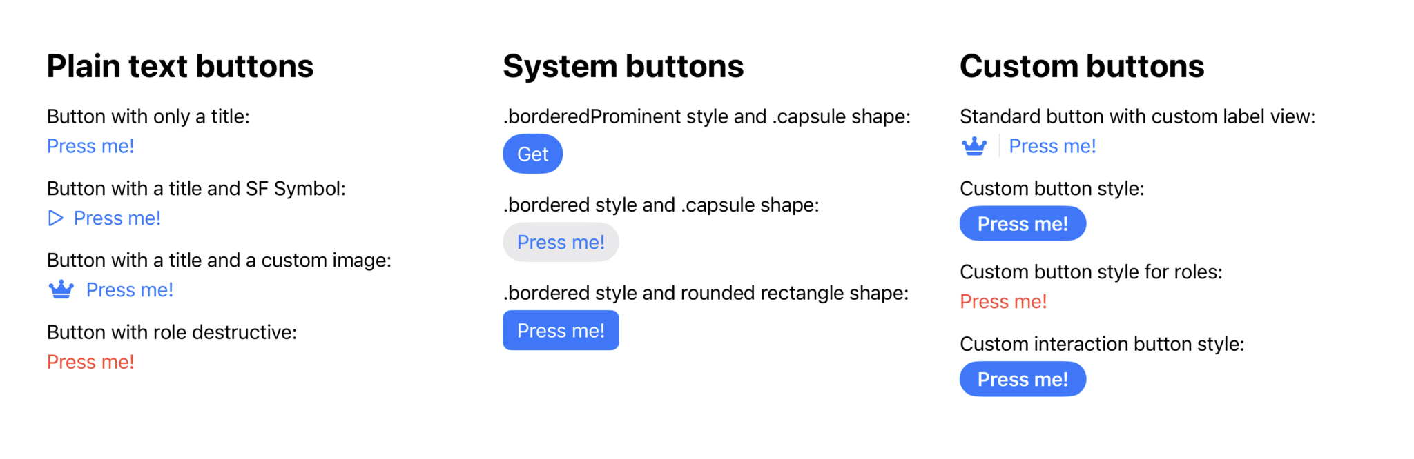 The different button styles in SwiftUI